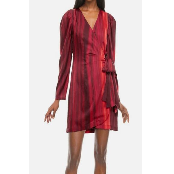 SOCIALITE ~ Fall Women's Red Ombre Stripe Long Sleeve Satin Wrap Dress Size XL - Picture 1 of 9